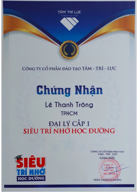 Đại lý cấp 1 siêu trí nhớ học đường lê thanh trông